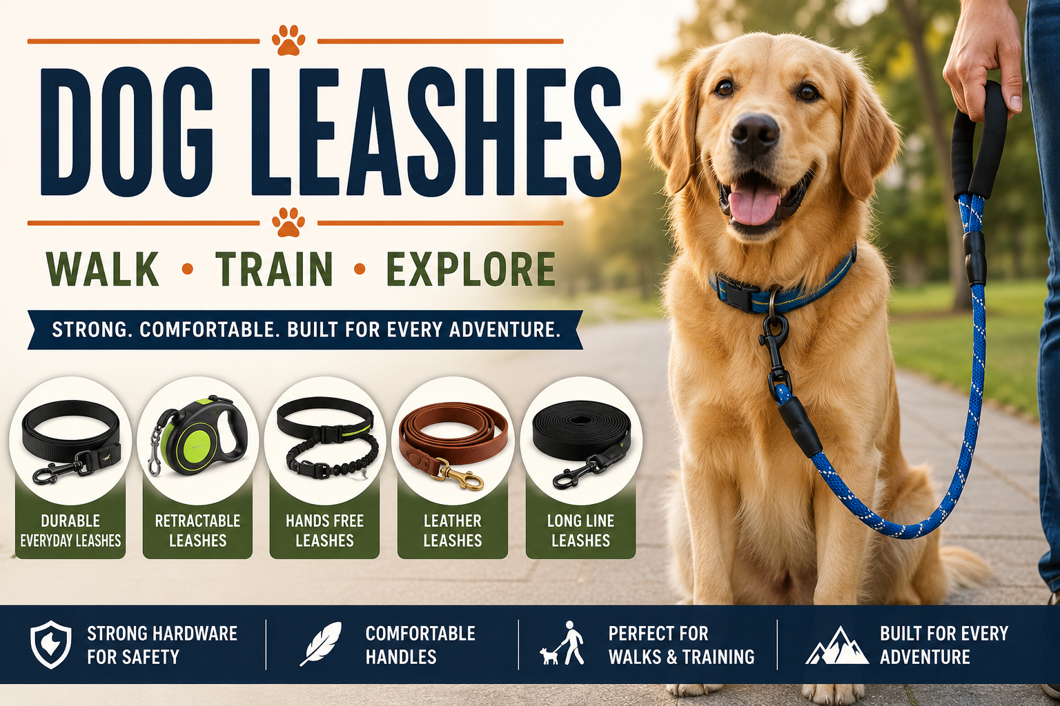 Dog leashes for walking, leash training, travel, and everyday dog control