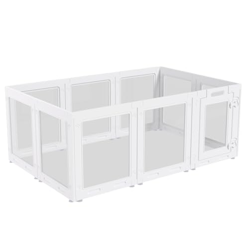 Clear Acrylic Dog Playpen with Door,23.6" Puppy Playpen,Easy Assemble Pet Fence,10-Panel for Puppies/Small Dog Play Pen Indoor (White, 23.6 Inch-H, 10 Panel)