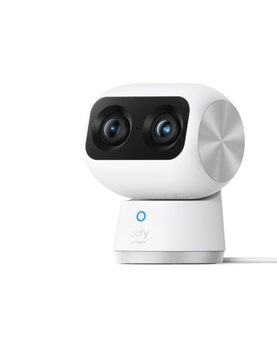 eufy Security 4K Indoor Cam S350, No Subscription, Dual Cameras, 8× Zoom, 360° Coverage, Works as a Pet Camera, Nanny/Senior/Baby Monitor, AI Auto-Tracking, Human/Pet/Cry Detection, 2.4/5 GHz Wi-Fi