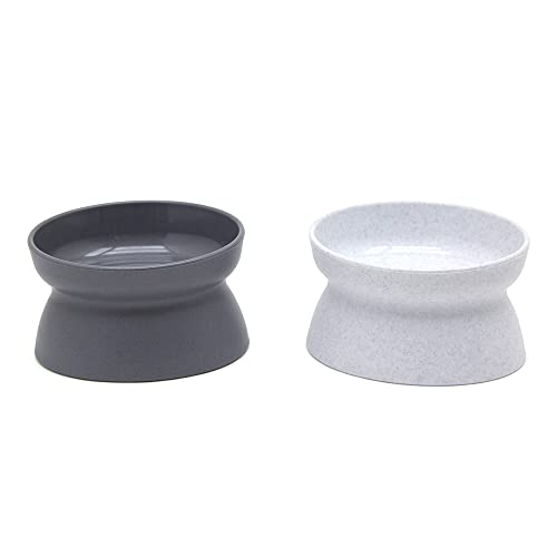 Kitty City Elevated Cat Bowls (Set of 2), Whisker-Friendly Raised Cat Food & Water Dishes, Modern Pedestal Design, Dishwasher Safe, 6.5 oz Each – White & Gray