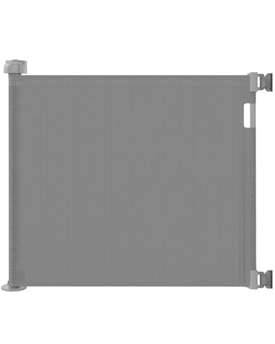 Retractable Baby Gate for Stairs – 33” Height, Expands up to 55” Width – Safety Gate for Infants, Toddlers, Dogs & Pets – Easy Install, Secure Closure, Gray Mesh Design for Indoor & Outdoor Use