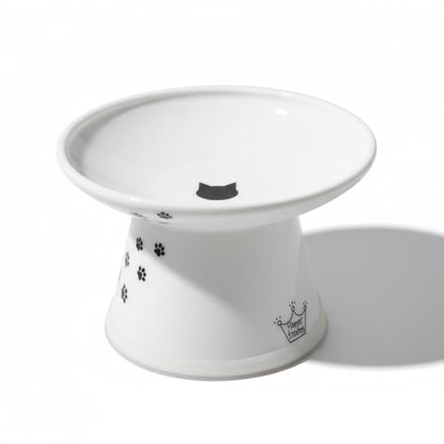 Necoichi Elevated Cat Food Bowl, Ceramic (Porcelain), Whisker-Friendly, Dishwasher & Microwave Safe, Non-Slip Silicone Base, Anti-Vomiting & Neck Fatigue (Cats, Extra Wide, 2-Cups Capacity)