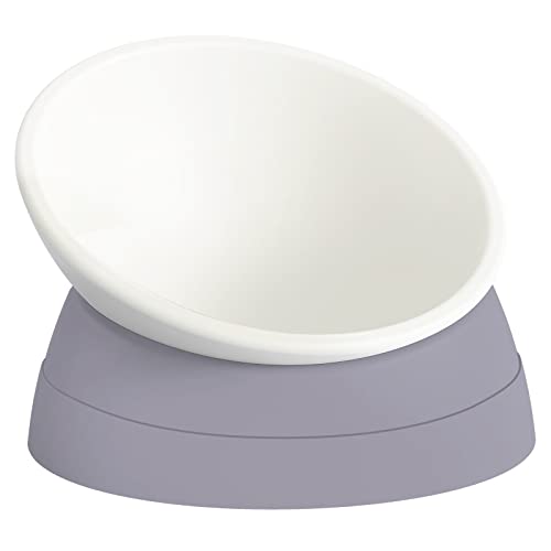 Hi, Ravitat Elevated Cat Bowl, Adjustable Raised Slanted Food Bowl for Cats and Small Dogs, Wide Shallow PP Dish with TPR Non Slip Base, Whisker Friendly, 17 oz