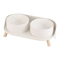 Elevated Ceramic Dog Bowl Set - Double Dog Feeding Bowls with Stand Splash Proof - Raised Dishes for Food and Water - Ideal for Small to Medium Dogs - 2 x 720 ml - 11.3 oz - White