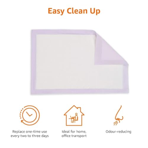 Amazon Basics Cat Litter Pee Pads, Super Absorbent, Odor Control with Lemon Scent, Disposable, Universal Fit for Multi Cat Litter Box, Purple and White, 40-Pack
