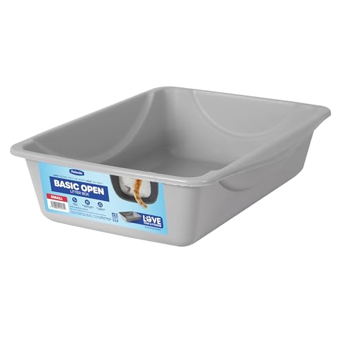 Petmate Basic Open Cat Litter Pan, Multidirectional Easy to Clean Plastic Litter Box, Gray, Made in USA, 14.5" x 10.5" x 3.5", Small Recommended for Kittens and Small Cats