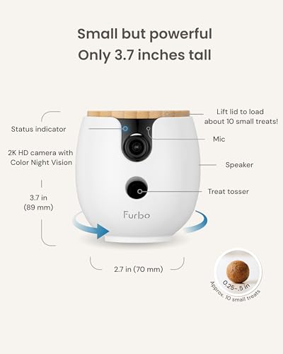 Furbo Mini 360° [Subscription Required] New 2K QHD Pet Camera - Unlock w/Paid Plan: Dog & Cat Safety Alerts, Rotating Treat Toss, 2-Way Speaker (Low Risk, 3mo Min. Cancel Anytime)