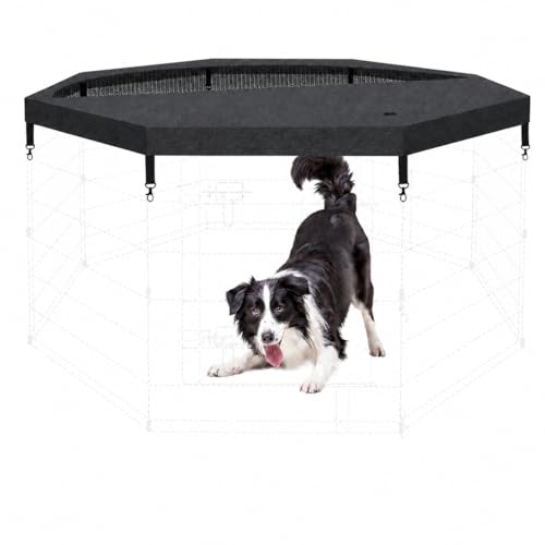 Dog Playpen Top Cover Only for 8 Panel 24 Inch Pet Playpen, Black Mesh Shade Cover for Small Medium Pets, Indoor Outdoor Use, Octagonal Shape, Fence Panels Not Included