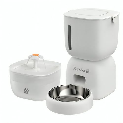 Automatic Cat Feeder and Water Fountain Set - 3L Food Dispenser with Locking Lid, Plug-in/Battery Powered, Programmable Portion Control, up to 4 Meals/Day, 10s Voice Recorder - for Cats and Small Dogs