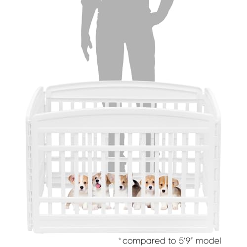 IRIS USA Dog Playpen 24" 4-Panel Puppy Playpen, 35 x 35 x 24, Puppy Fence, Dog Playpen, Dog Play Pen Indoors, Pet Fence, Puppies/Small Dogs, White