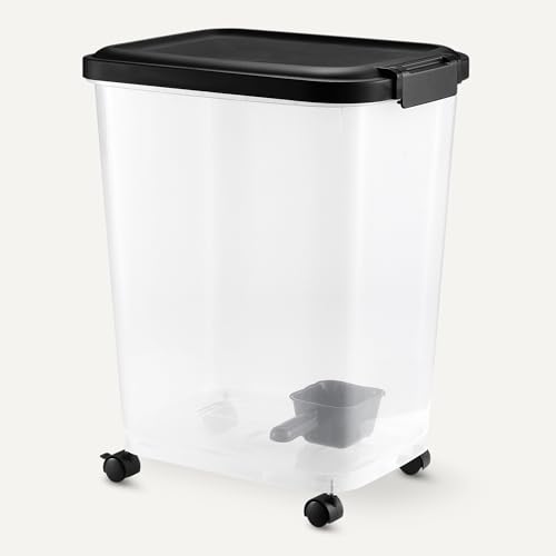 Amazon Basics Pet Food Storage Container with Wheels, BPA-Free, Detachable Scoop, 30lbs Capacity, Reliable Seal