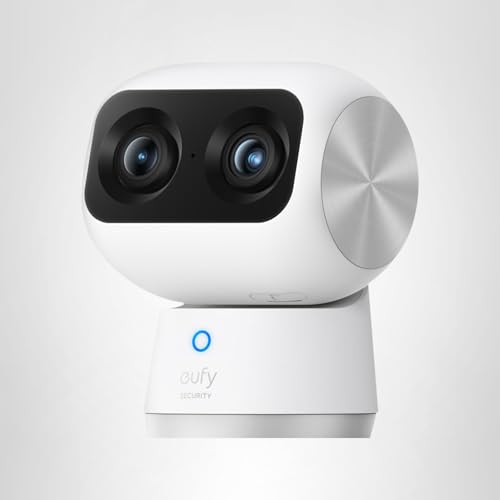 eufy Security 4K Indoor Cam S350, No Subscription, Dual Cameras, 8× Zoom, 360° Coverage, Works as a Pet Camera, Nanny/Senior/Baby Monitor, AI Auto-Tracking, Human/Pet/Cry Detection, 2.4/5 GHz Wi-Fi