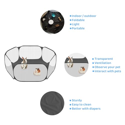 Amakunft Small Animal Playpen, Pop-Up Portable Play Yard for Guinea Pigs, Rabbits, Hamsters, Hedgehogs, Foldable Exercise Fence with Breathable Mesh for Indoor Outdoor Use