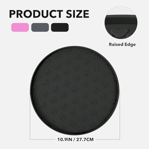 Silicone Pet Food Mat - Waterproof Dog & Cat Feeding Mat with High Lip to Prevent Spills & Protect Floors, Black