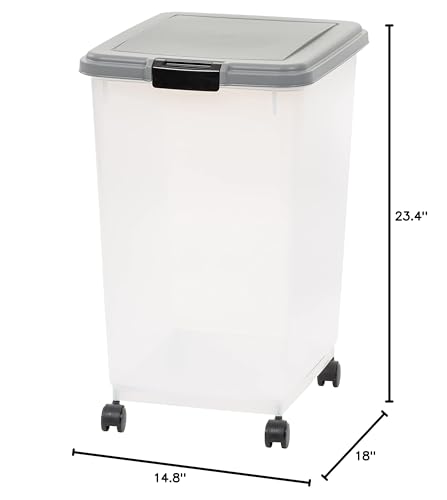 Amazon Basics Airtight Pet Food Storage Container with Scoop, BPA Free, Removable Wheels, 69 QT, Gray