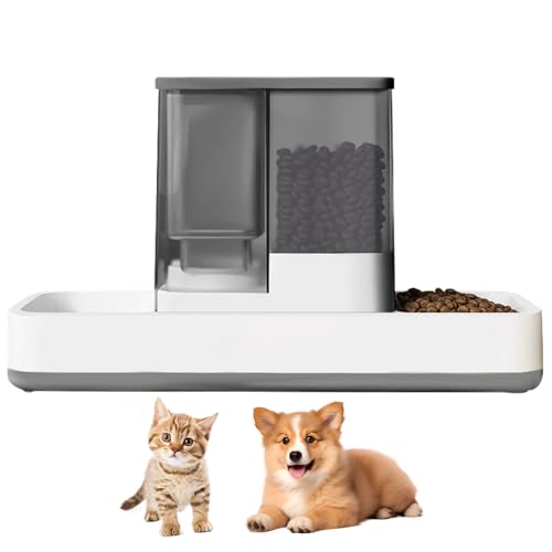 GearRoot Automatic Cat Feeder and Water Dispenser, 2 in 1 Gravity Pet Food Feeder and Water Dispenser Detachable Cat Food Dispenser for Small Dogs and Cats, Gray
