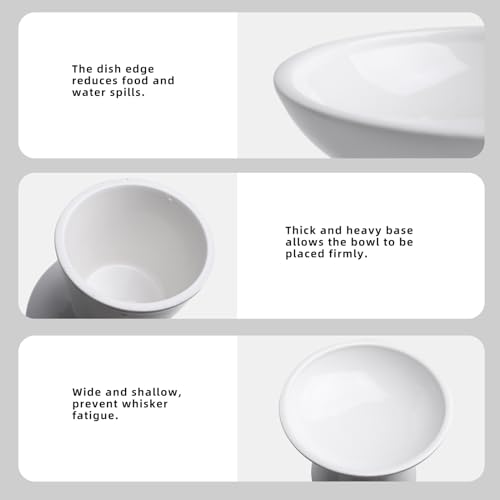 KITCHENLESTAR 6.2 Inch Extra Wide Elevated Ceramic Cat Bowls, Food and Water Bowl Set for Elder Big Cats Small Dogs, Raised Design for Pet Easy Eating, Protect Cat's Spine Set of 2(White)