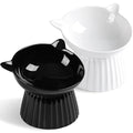 Wellbro Ceramic Raised Cat Bowl，Tilted Raised Bowl Anti Vomit Bowls for Indoor Cats Whisker Friendly Pet Feeder for Cats Puppies, Microwave and Dishwasher Safe