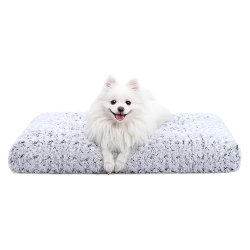 KSIIA Washable Dog Bed Deluxe Plush Dog Crate Beds Comfy Kennel Pad Anti-Slip Pet Sleeping Mat for Large, Jumbo, Medium, Small Dogs Breeds, 23" x 18", Gray