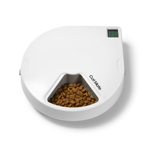 Cat Mate C500 Automatic 5 Bowl Digital Timer-Controlled Pet Feeder - for Cats and Small Dogs, Wet or Dry Food, Includes Twin Ice Packs, 5 Meals Up to 0.73 lb Each, White