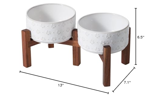 Havniva 6.1" Elevated Dog Bowls Ceramic Raised Dog Bowl with Non-Slip Stand (Acacia Wood) Two Height Options, Dog Food & Water Bowl for Small & Medium Breed Dogs - 3.4 Cups 27 oz