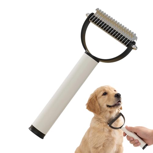 Double Sided Dematting Comb for Cats & Dogs, Undercoat Rake, Safe Deshedding Grooming Tool, Gentle Matt Remover Detangler for Long Thick Haired Pets, Ergonomic Pet Grooming Brush (Black)