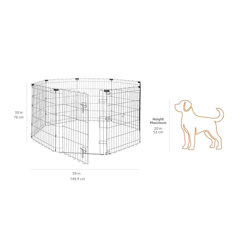 Amazon Basics Portable Foldable Octagonal Metal Exercise Dog Playpen, Indoor/Outdoor Pet Fence with Single Door, 8 Panels, Small, 30 Inches, Black