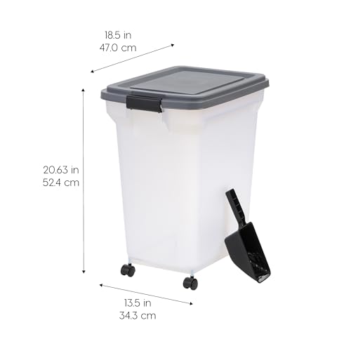 IRIS USA Dog Food Storage Container 40 lbs, Attachable Wheels, & Included Scoop, for Dog Cat Birds and other Pets, Food Storage Bin, Keep Fresh, Easy Mobility, BPA Free - Made in the USA, Dark Gray