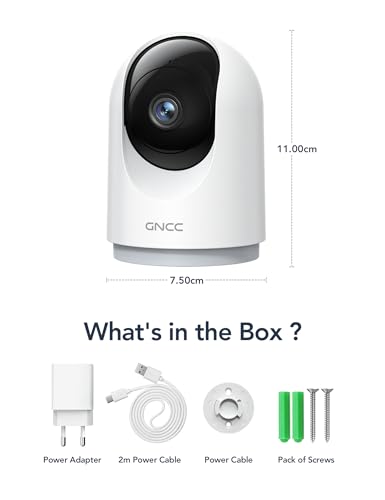 GNCC Indoor Security Camera, 2K Cameras for Home Security with Motion Detection, Baby/Pet Camera with Phone App, Night Vision, 2-Way Audio, TF/Cloud Storage, Works with Alexa & Google Home, 2.4G WiFi
