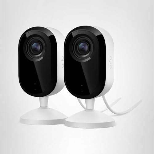 Arlo Essential Indoor Security Camera 2K (3rd Gen, 2025 Release) - Wired Plug-in Power, Person Recognition, Animal Detection, 1-Month Trial of Secure Plan, Automated Privacy Shield, 2 Cam, White
