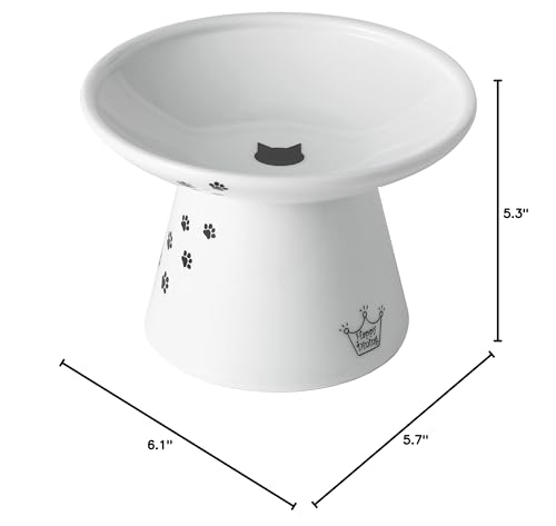 Necoichi Elevated Cat Food Bowl, Ceramic (Porcelain), Whisker-Friendly, Dishwasher & Microwave Safe, Non-Slip Silicone Base, Anti-Vomiting & Neck Fatigue (Cats, Extra Wide, 2-Cups Capacity)