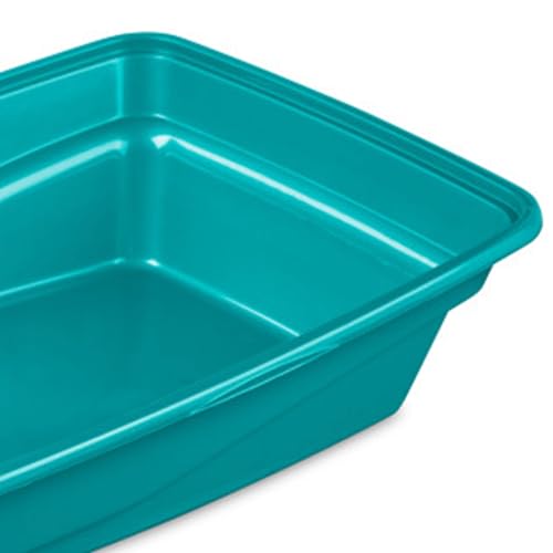 Sterilite Large Cat Litter Pan, High Sides and Low Entry for Easy Access, Plastic, Teal, 6-Pack