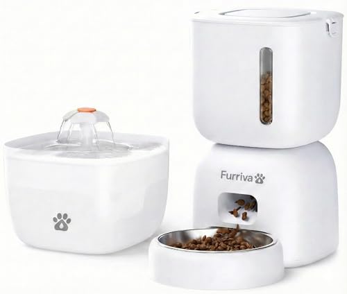 Automatic Cat Feeder and Water Fountain Set - 3L Food Dispenser with Locking Lid, Plug-in/Battery Powered, Programmable Portion Control, up to 4 Meals/Day, 10s Voice Recorder - for Cats and Small Dogs