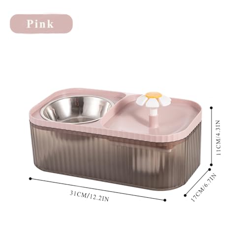 Marchul Cat Water Fountain and Stainless Steel Food Bowl, 100oz/3L Super Quiet Automatic Pet Water Dispenser with Smart Pump and 3 Replacement Filters for Cats and Small Dogs, Pink