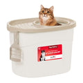 IRIS USA Cat Litter Box Large Top Entry with Lid Enclosed Covered Hooded Design Litter Catching Scatter Shield Pan Dog Proof Pet Proof Scoop Included Odor Control for Indoor Cats Kittens White/Beige