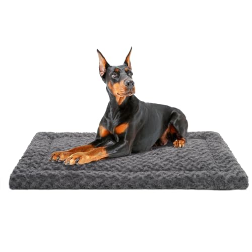 Washable Dog Bed Mat Crate Pad Soft Fluffy Pet Kennel Beds Dog Sleeping Mattress for Large Jumbo Medium Small Dogs, 48 x 30 Inch, Gray