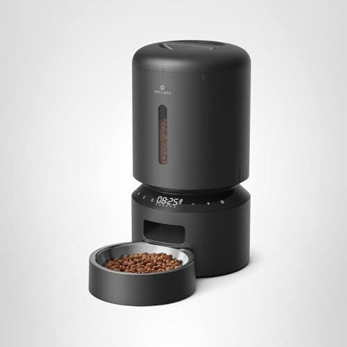 PETLIBRO Automatic Cat Feeder, Automatic Dog Food Dispenser with Freshness Preservation, 5L Timed Pet Feeders for Dry Food, Up to 6 Meals Per Day, Granary 5L Basic Button Type Black