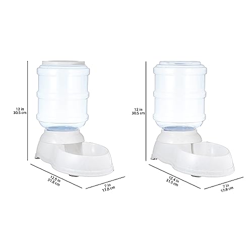 Amazon Basics Automatic Pet Water Dispenser and Gravity Food Feeder Set for Cat and Dog, Easy to Clean, 6-Pound Food Capacity, 1-Gallon, Small, Gray, Pack of 2
