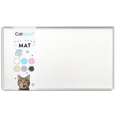 CatGuru Cat Food Mat, Small & Large Pet Feeding Mat, 100% Waterproof Cat Placemat for Food and Water, Silicone Mats for Cats Bowls, Non-Slip Mat for Pet Bowl or Fountain (Small, Marshmallow)