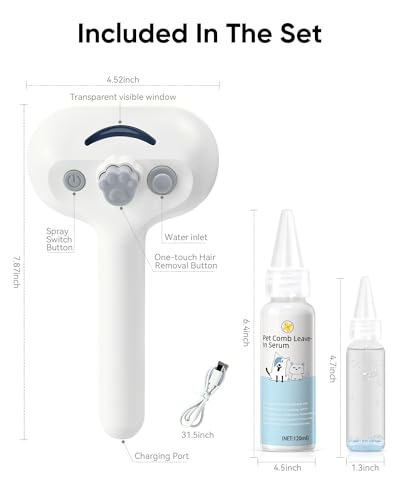 Pet Steam Brush Dog Cat 2026 New Grooming Comb for Shedding, Floating Hair, Smooth & Detangling, Gentle Cool Mist Softens Hair Reduces Static Helps Pets Who Dislike Bathing,Includes Waterless Shampoo