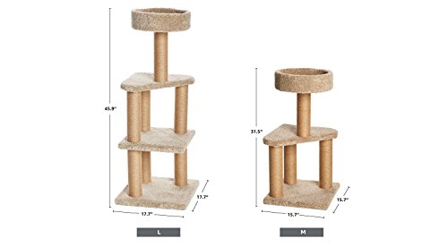 Amazon Basics Cat Tree Tower - Multi-Level Climbing Activity Center for Indoor Cats & Kittens with Scratching Posts, Platform, Jute Rope, Large (45.9"H), Beige