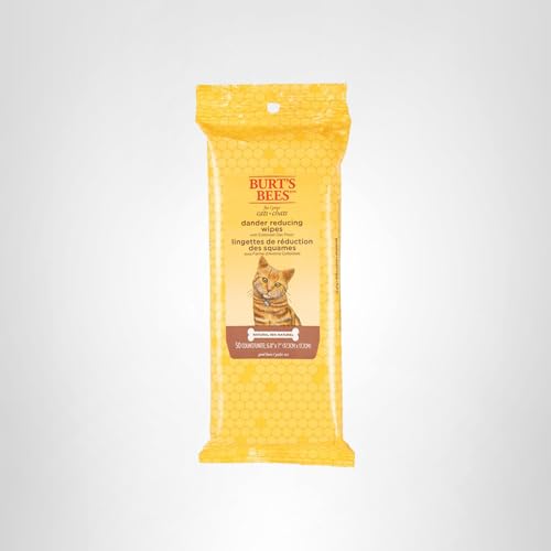 Burt's Bees for Pets Cat Dander Remover Wipes, Colloidal Oat Flour and Aloe to Soothe Dry Skin and Reduce Flaking, Unscented Grooming Cloths for Cats and Kittens, 50 Count