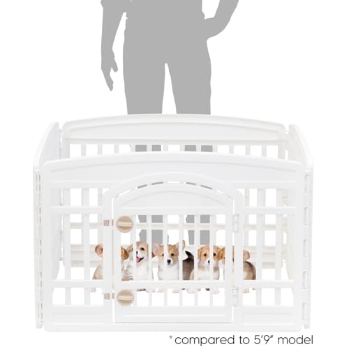 IRIS USA Dog Playpen with Door, 24” 4 Panel Pet Exercise Pen – Indoor Outdoor Puppy Play Pen, Portable Plastic Pet Fence for Small Medium Dogs, Foldable 35” x 35” x 24”, White