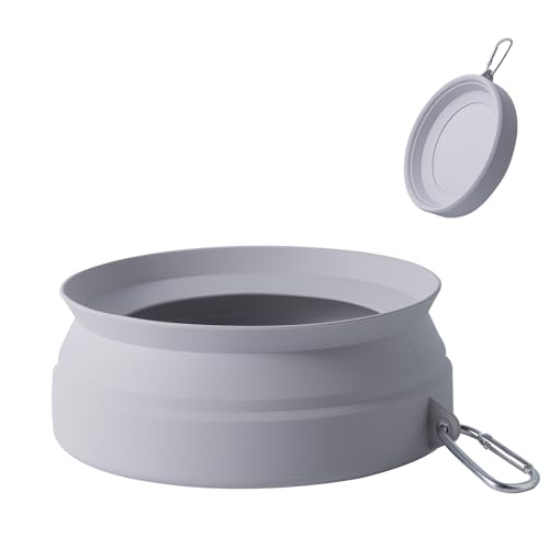 SLSON Spill Proof Dog Water Bowl for Cars,Collapsible No Splash Dog Travel Bowls Integrated Molding Portable Pet Bowl for Vehicle Road Trip Truck,RV,SUV,Boat Accessories (Cold Grey)
