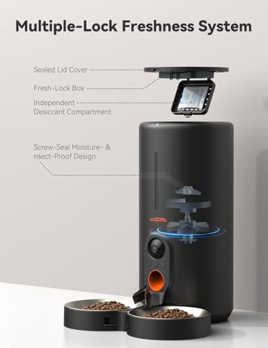 WOPET Automatic Cat Feeder with Camera for Two Cats, 6L Automatic Dog Feeder with HD Video and Night Vision, 5G/2.4G WiFi Pet Feeder for Cats & Dogs, SD Card Storage & 2-Way Audio
