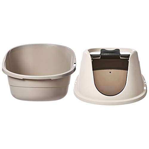 Amazon Basics No-Mess Hooded Enclosed Cat Litter Box with Odor Control and Swinging Door, Large, 24" x 18" x 17", Multicolor