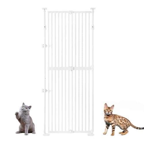 unipaws 75" High Extra Tall Cat Gate, Auto Closing and No Drilling Safety Gate for Doorway Hallway Stairs, Cat Dog Proof, Fit for 21"-34" Wide Opening, Indoor Use, White