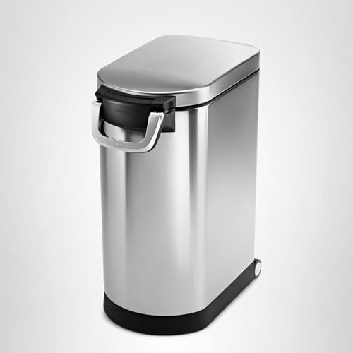 simplehuman 35 Liter, 40 lb / 18.1 kg X-Large Pet Food Storage Container for Dog Food, Cat Food, and Bird Feed, Brushed Stainless Steel
