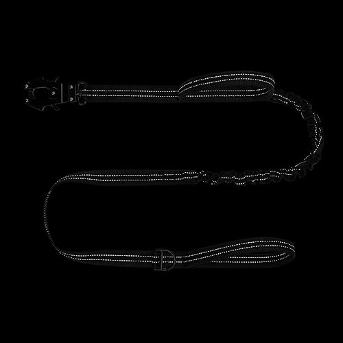ICEFANG Tactical Dog Leash,K9 Training Walking Bungee Lead with 2 Control Handle,Heavy Duty Quick Release Metal Clasp,Hands Free D-Ring for Medium Large Dogs (4ft,Reflective Black)