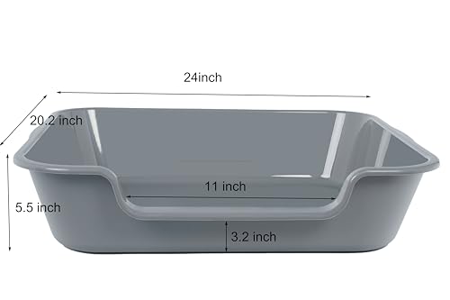 Ying Tutu 1 Pack of Extra Large Cat Litter Box (ABS Material), Low Entry Senior Litter Pen for Geriatric Kitty Big Cats, Jumbo Pet Safe Litter Boxes Tray for Indoor Pets Potty (Gray, 24" L x 20" W)